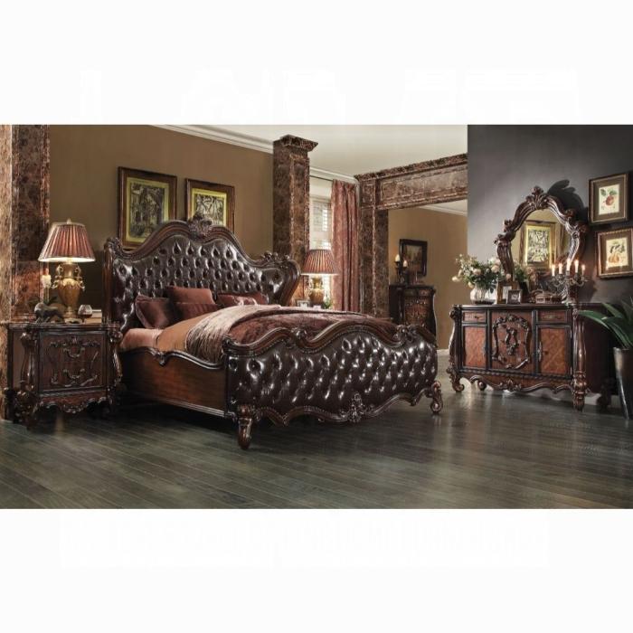 Versailles 2-Tone Dark Brown PU & Cherry Oak Queen Bed - Jay's Mattress Plus (NY)