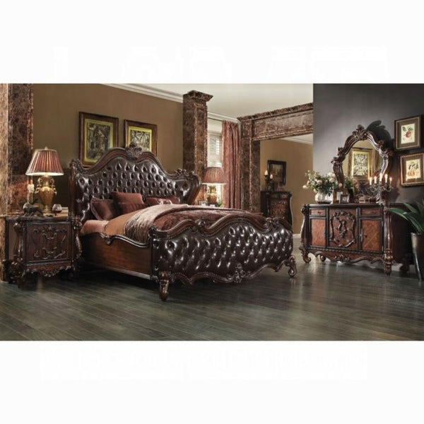 Versailles 2-Tone Dark Brown PU & Cherry Oak Eastern King Bed - Jay's Mattress Plus (NY)
