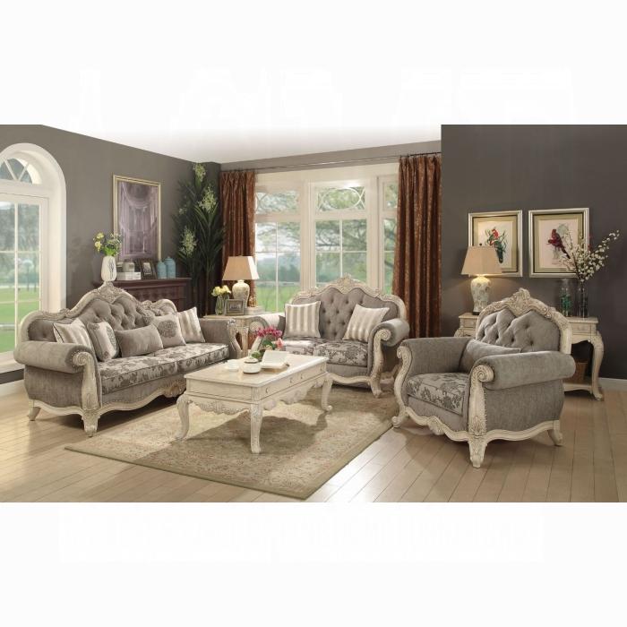 Ragenardus Gray Fabric & Antique White Sofa w/5 Pillows - Jay's Mattress Plus (NY)