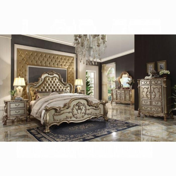 Dresden Bone PU & Gold Patina Queen Bed - Jay's Mattress Plus (NY)
