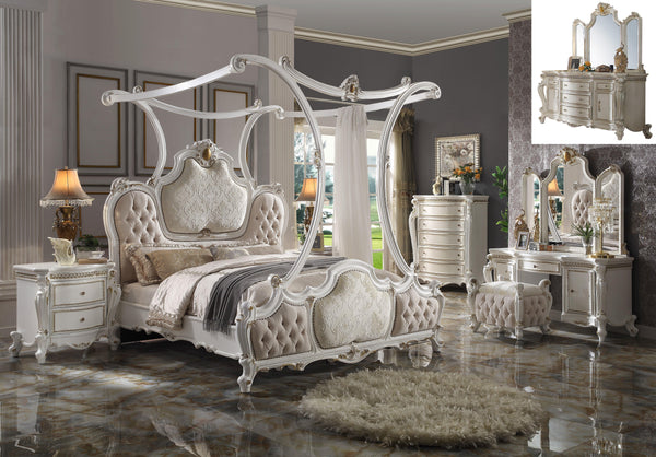 Picardy Fabric & Antique Pearl Eastern King Bed (Canopy) - Jay's Mattress Plus (NY)