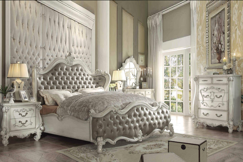 Versailles Vintage Gray PU & Bone White Eastern King Bed - Jay's Mattress Plus (NY)