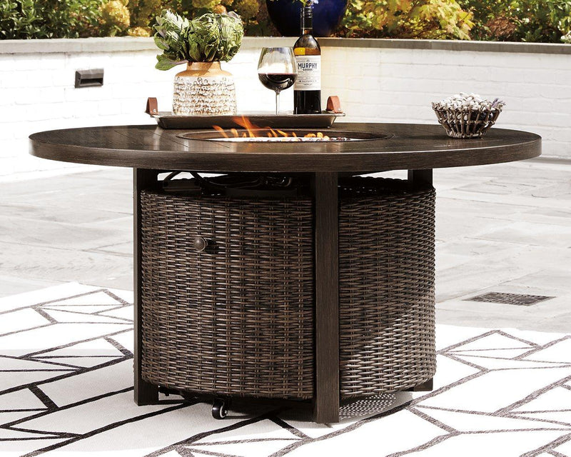 Paradise Trail Paradise Trail Fire Pit Table with 4 Nuvella Swivel Lounge Chairs - Jay's Mattress Plus (NY)