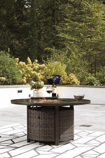 Paradise Trail Paradise Trail Fire Pit Table with 4 Nuvella Swivel Lounge Chairs - Jay's Mattress Plus (NY)