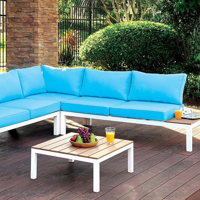 WINONA White/Oak/Blue Patio Sectional w/ Table - Jay's Mattress Plus (NY)