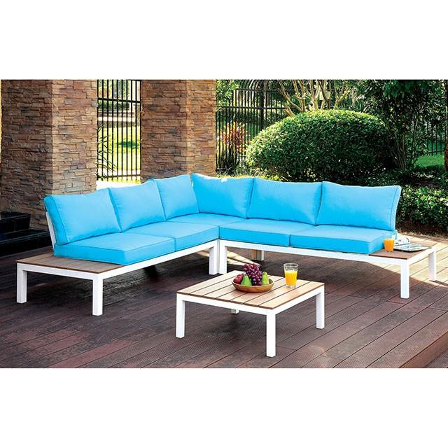 WINONA White/Oak/Blue Patio Sectional w/ Table - Jay's Mattress Plus (NY)