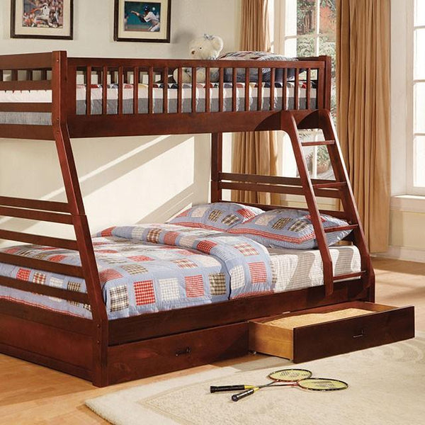 California II Cherry Twin/Full Bunk Bed w/ 2 Drawers Cherry, Walnut, Grey, &Oak - Jay's Mattress Plus (NY)