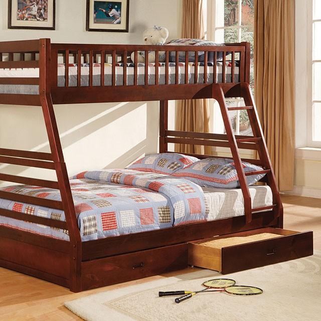California II Cherry Twin/Full Bunk Bed w/ 2 Drawers Cherry, Walnut, Grey, &Oak - Jay's Mattress Plus (NY)