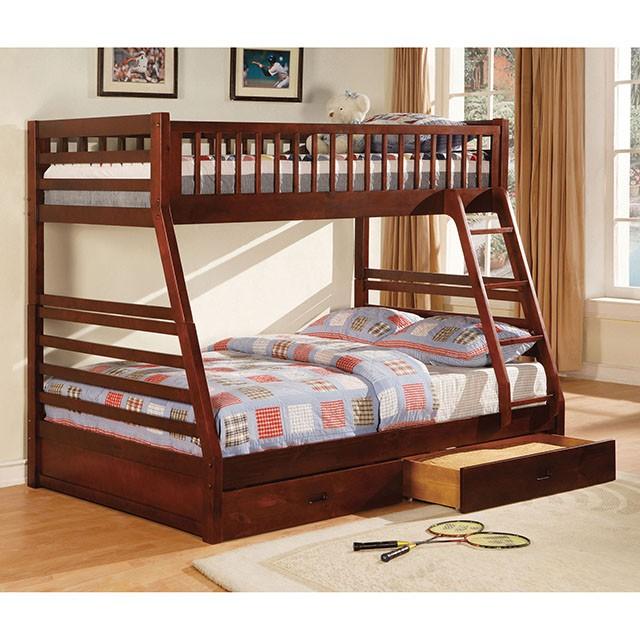 California II Cherry Twin/Full Bunk Bed w/ 2 Drawers Cherry, Walnut, Grey, &Oak - Jay's Mattress Plus (NY)