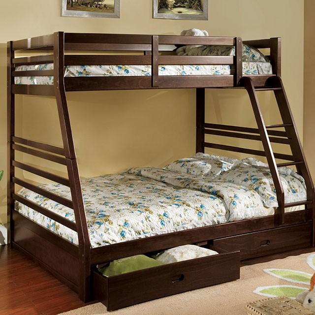 California II Cherry Twin/Full Bunk Bed w/ 2 Drawers Cherry, Walnut, Grey, &Oak - Jay's Mattress Plus (NY)