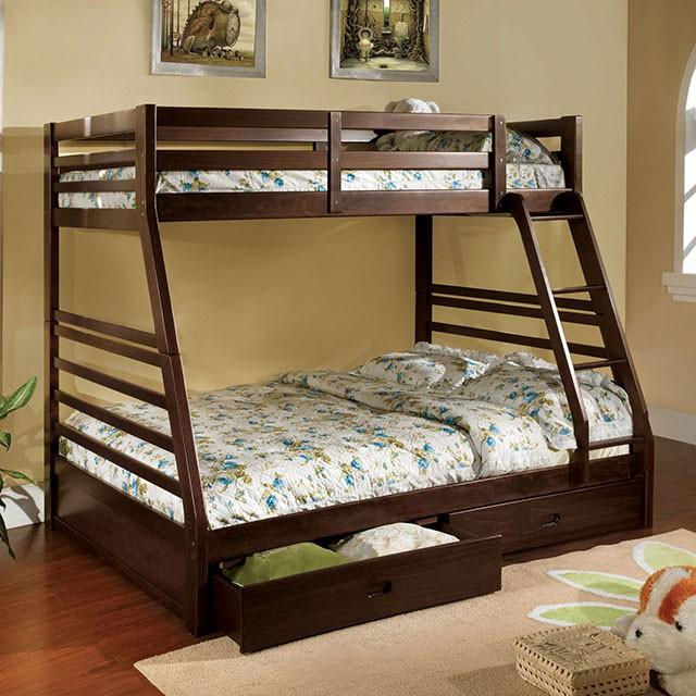 California II Cherry Twin/Full Bunk Bed w/ 2 Drawers Cherry, Walnut, Grey, &Oak - Jay's Mattress Plus (NY)