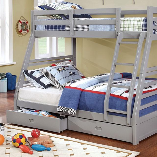 California II Cherry Twin/Full Bunk Bed w/ 2 Drawers Cherry, Walnut, Grey, &Oak - Jay's Mattress Plus (NY)