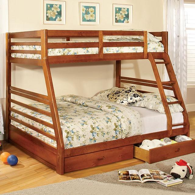 California II Cherry Twin/Full Bunk Bed w/ 2 Drawers Cherry, Walnut, Grey, &Oak - Jay's Mattress Plus (NY)