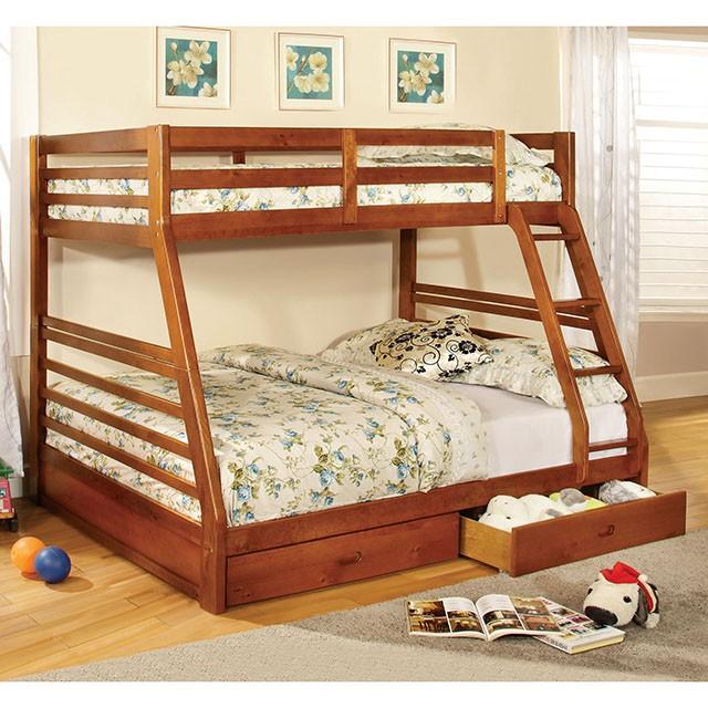 California II Cherry Twin/Full Bunk Bed w/ 2 Drawers Cherry, Walnut, Grey, &Oak - Jay's Mattress Plus (NY)