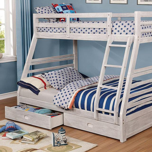 California III Wire-Brushed White Twin/Full Bunk Bed w/ 2 Drawers - Jay's Mattress Plus (NY)