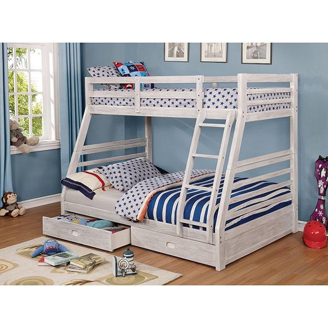 California III Wire-Brushed White Twin/Full Bunk Bed w/ 2 Drawers - Jay's Mattress Plus (NY)