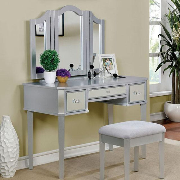 CLARISSE Silver Vanity w/ Stool - Jay's Mattress Plus (NY)