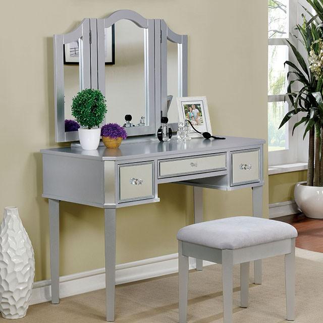 CLARISSE Silver Vanity w/ Stool - Jay's Mattress Plus (NY)