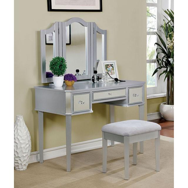 CLARISSE Silver Vanity w/ Stool - Jay's Mattress Plus (NY)