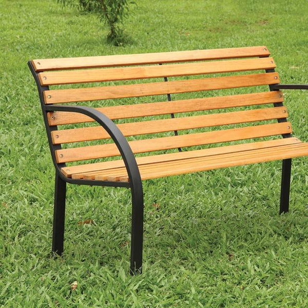 DUMAS Oak/Black Patio Wooden Bench - Jay's Mattress Plus (NY)