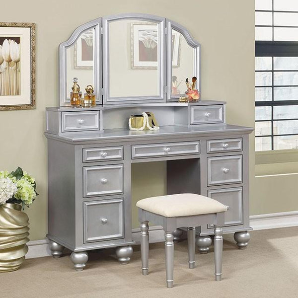 ATHY Silver Vanity w/ Stool - Jay's Mattress Plus (NY)