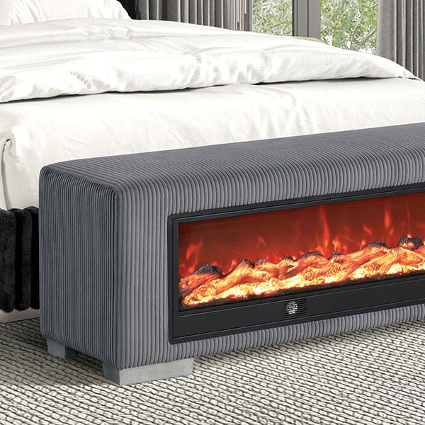 Elnath Bench w/ Visual Wood Log Fireplace Gray - Jay's Mattress Plus (NY)