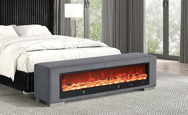 Elnath Bench w/ Visual Wood Log Fireplace Gray - Jay's Mattress Plus (NY)
