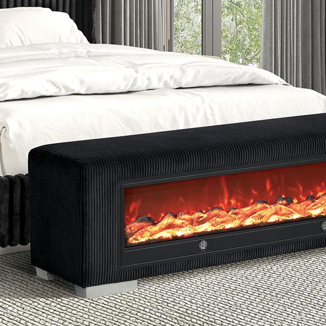 Elnath Bench w/ Visual Wood Log Fireplace Gray - Jay's Mattress Plus (NY)
