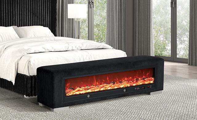 Elnath Bench w/ Visual Wood Log Fireplace Gray - Jay's Mattress Plus (NY)