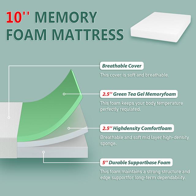 Forsythia 10" Full Green Tea Gel Memory Foam - Jay's Mattress Plus (NY)