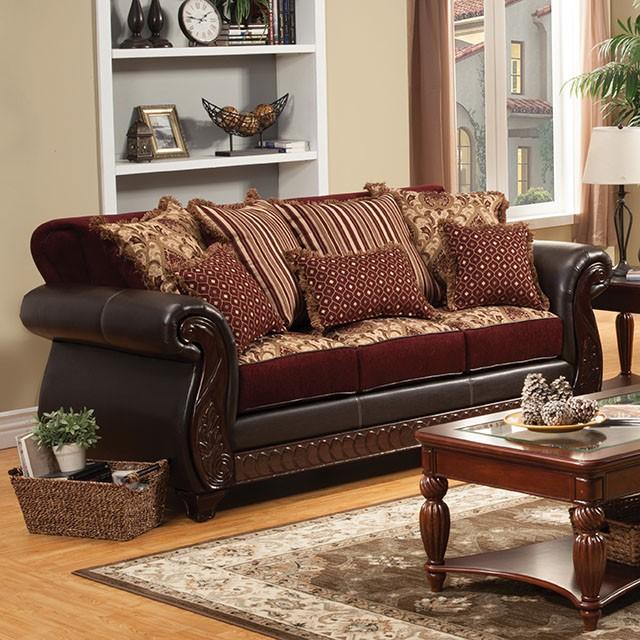 Franklin Burgundy/Espresso Sofa, Burgundy - Jay's Mattress Plus (NY)