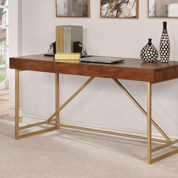 Halstein Light Walnut/Gold Desk - Jay's Mattress Plus (NY)