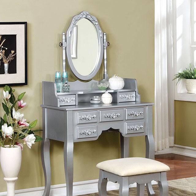 Harriet Silver Vanity w/ Stool - Jay's Mattress Plus (NY)