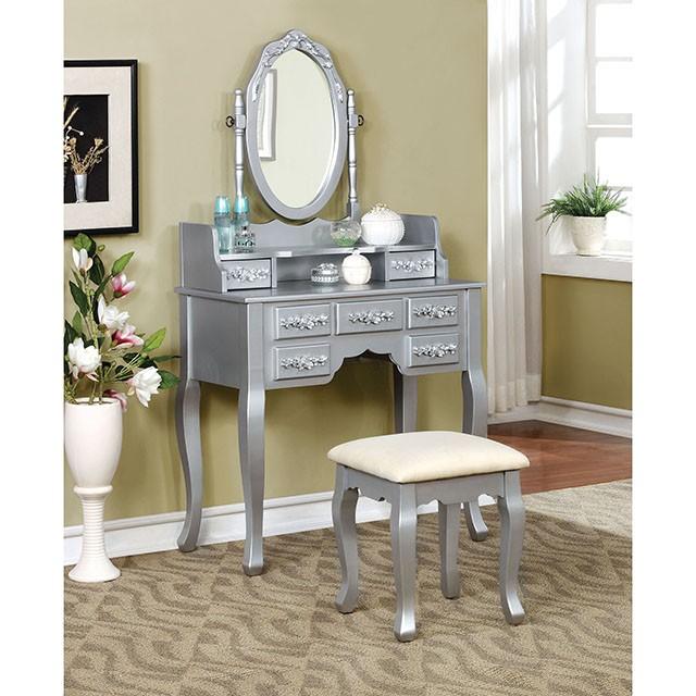 Harriet Silver Vanity w/ Stool - Jay's Mattress Plus (NY)