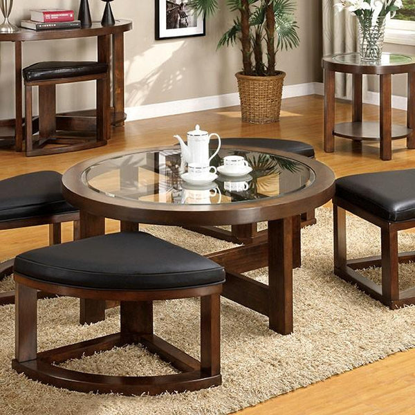Crystal Cove II Dark Walnut Round Coffee Table w/ 4 Stools - Jay's Mattress Plus (NY)