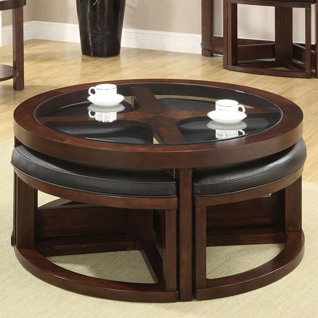 Crystal Cove II Dark Walnut Round Coffee Table w/ 4 Stools - Jay's Mattress Plus (NY)