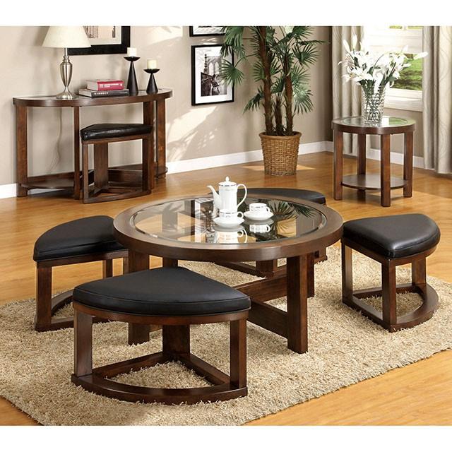 Crystal Cove II Dark Walnut Round Coffee Table w/ 4 Stools - Jay's Mattress Plus (NY)