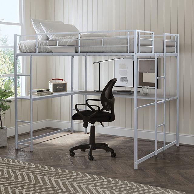 Cybill Full Loft Bed White, Silver, & Black - Jay's Mattress Plus (NY)