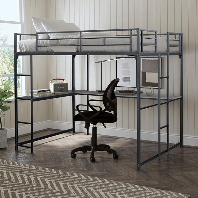 Cybill Full Loft Bed White, Silver, & Black - Jay's Mattress Plus (NY)