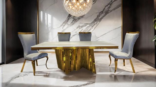 Basilicata 7 Pc Dining Table Set Chrome & Gold 5 - Jay's Mattress Plus (NY)