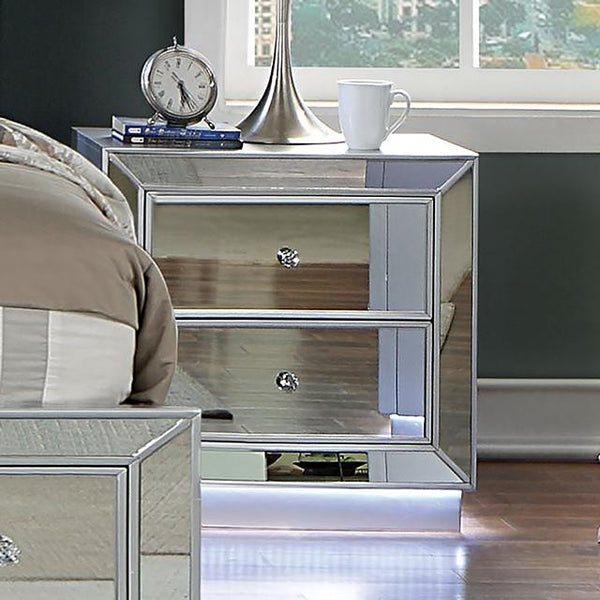 BELLADONNA Night Stand w/ LED & USB, Silver - Jay's Mattress Plus (NY)