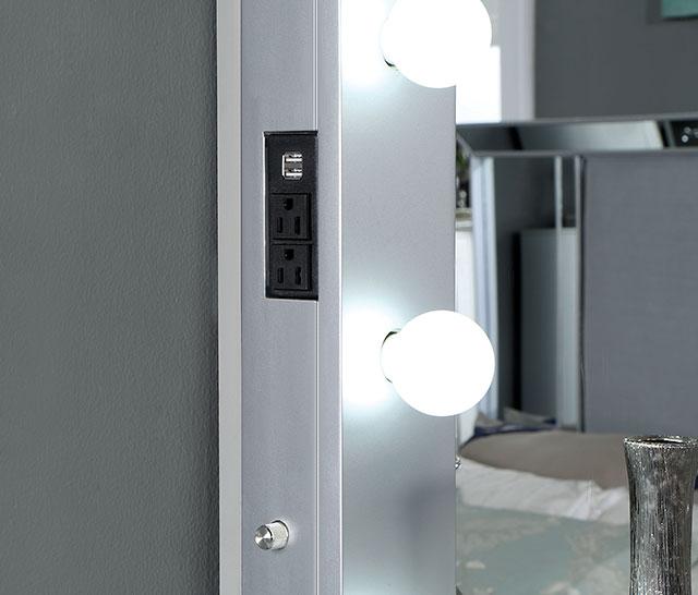 BELLADONNA Mirror w/ USB, Power, Light, Silver - Jay's Mattress Plus (NY)