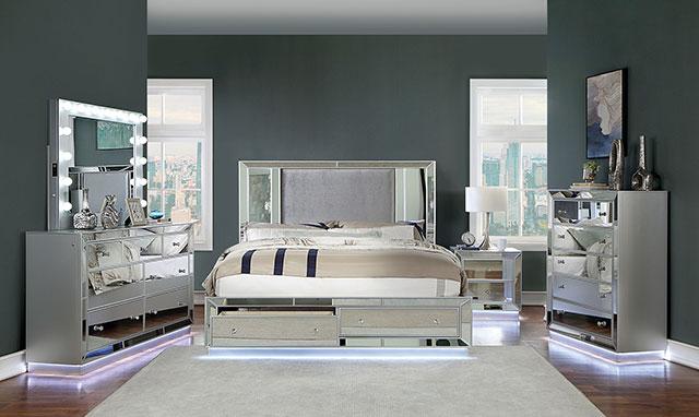 BELLADONNA Night Stand w/ LED & USB, Silver - Jay's Mattress Plus (NY)