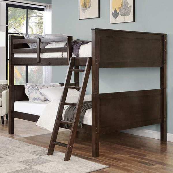 STAMOS Full/Full, Twin/Full, & Twin/twin Bunk Bed, Walnut - Jay's Mattress Plus (NY)