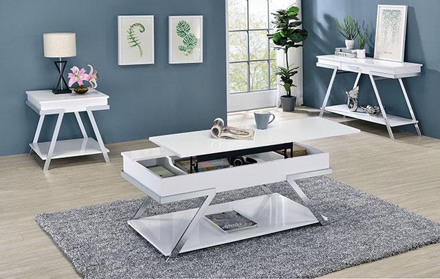TITUS Sofa Table, White/Chrome - Jay's Mattress Plus (NY)