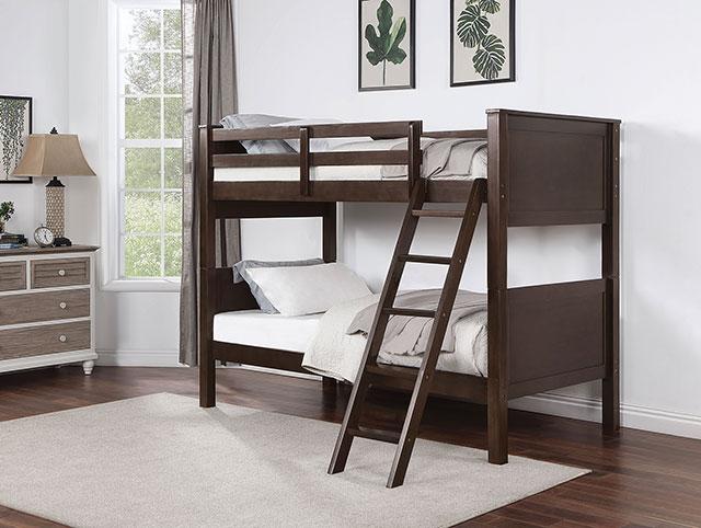 STAMOS Full/Full, Twin/Full, & Twin/twin Bunk Bed, Walnut - Jay's Mattress Plus (NY)