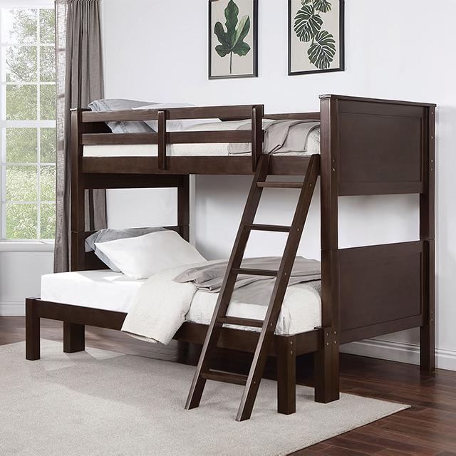 STAMOS Full/Full, Twin/Full, & Twin/twin Bunk Bed, Walnut - Jay's Mattress Plus (NY)
