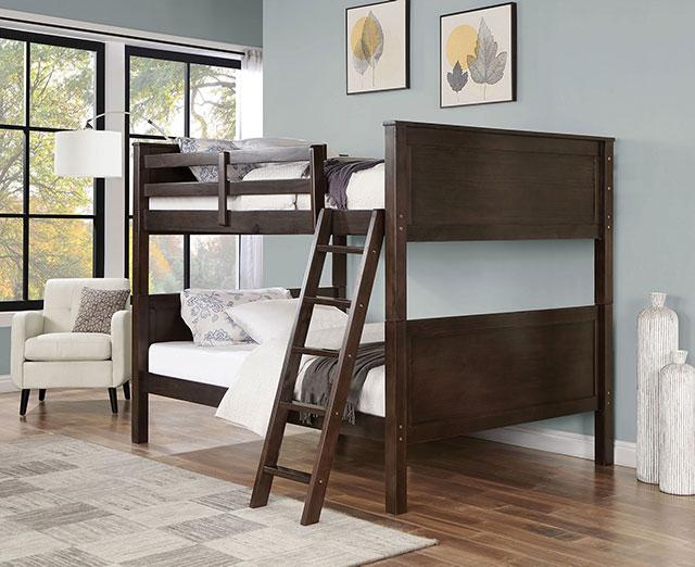 STAMOS Full/Full, Twin/Full, & Twin/twin Bunk Bed, Walnut - Jay's Mattress Plus (NY)
