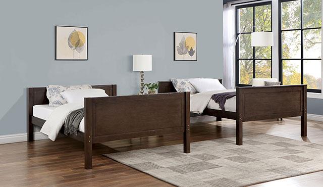 STAMOS Full/Full, Twin/Full, & Twin/twin Bunk Bed, Walnut - Jay's Mattress Plus (NY)