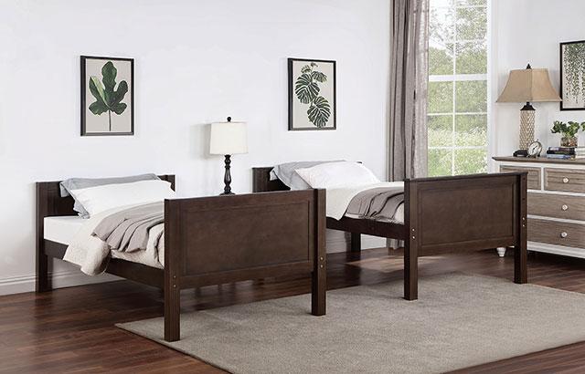 STAMOS Full/Full, Twin/Full, & Twin/twin Bunk Bed, Walnut - Jay's Mattress Plus (NY)